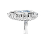 White gold Fancy Blue Pear  Halo Diamond Ring with Milgrain Edge and Round Prong Setting_42