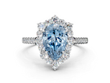 White gold Fancy Blue Pear  Halo Diamond Ring with Pavé Band and Prong Setting_20