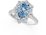 White gold Fancy Blue Pear  Halo Diamond Ring with Pavé Band and Prong Setting_21