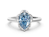 White gold Fancy Blue Pear  Halo Diamond Ring with Round Cluster Setting, Solitaire Band, and Four-Prong Setting_84