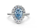White gold Fancy Blue Pear  Halo Diamond Solitaire with Pavé Band and Four-Prong Setting_103
