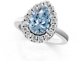 White gold Fancy Blue Pear  Halo Diamond Solitaire with Pavé Band and Four-Prong Setting_106