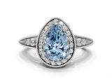 White gold Fancy Blue Pear  Halo Diamond Split Shank Ring with Milgrain Detail_49