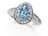 White gold Fancy Blue Pear  Halo Diamond Split Shank Ring with Milgrain Detail_49