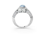 White gold Fancy Blue Pear  Halo Diamond Split Shank Ring with Milgrain Detail_52