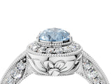 White gold Fancy Blue Pear  Halo Diamond Split Shank Ring with Milgrain Detail_53