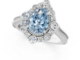 White gold Fancy Blue Pear  Halo Milgrain Pave Diamond Ring with Four-Prong Setting 2