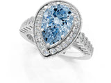 White gold Fancy Blue Pear  Halo Milgrain Solitaire with Bezel Set Side Stones and Pave Band_69