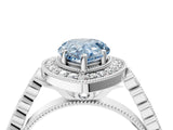 White gold Fancy Blue Pear  Halo Milgrain Solitaire with Bezel Set Side Stones and Pave Band_69