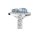 White gold Fancy Blue Pear  Halo Milgrain Solitaire with Bezel Set Side Stones and Pave Band_73