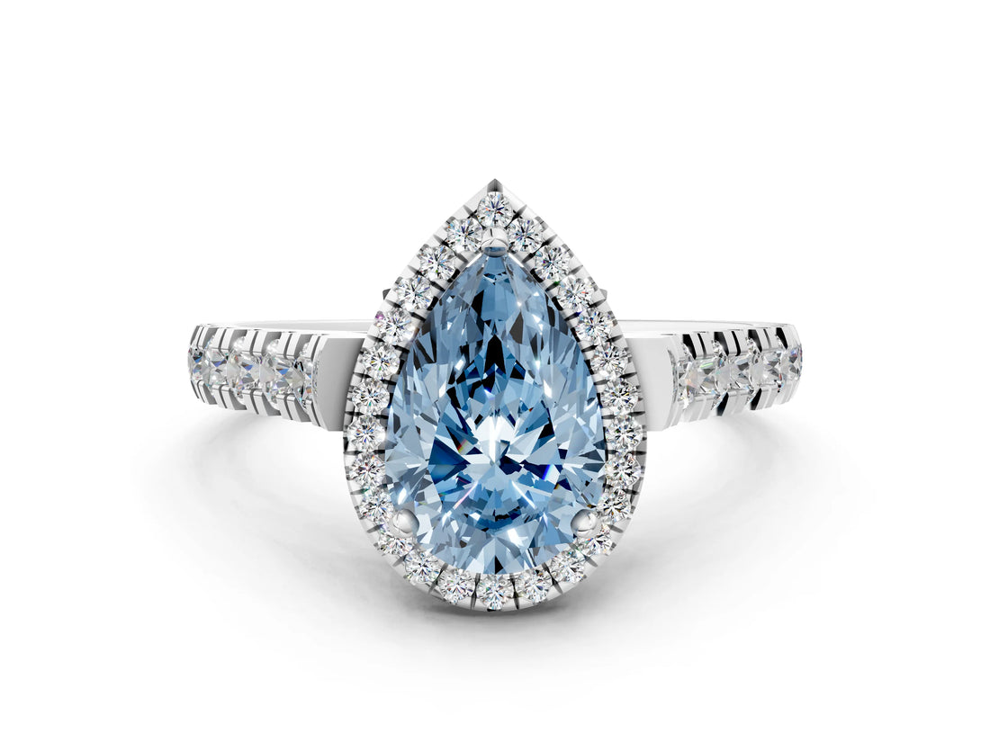 White gold Fancy Blue Pear  Halo Pavé Diamond Engagement Ring with Four-Prong Setting_26