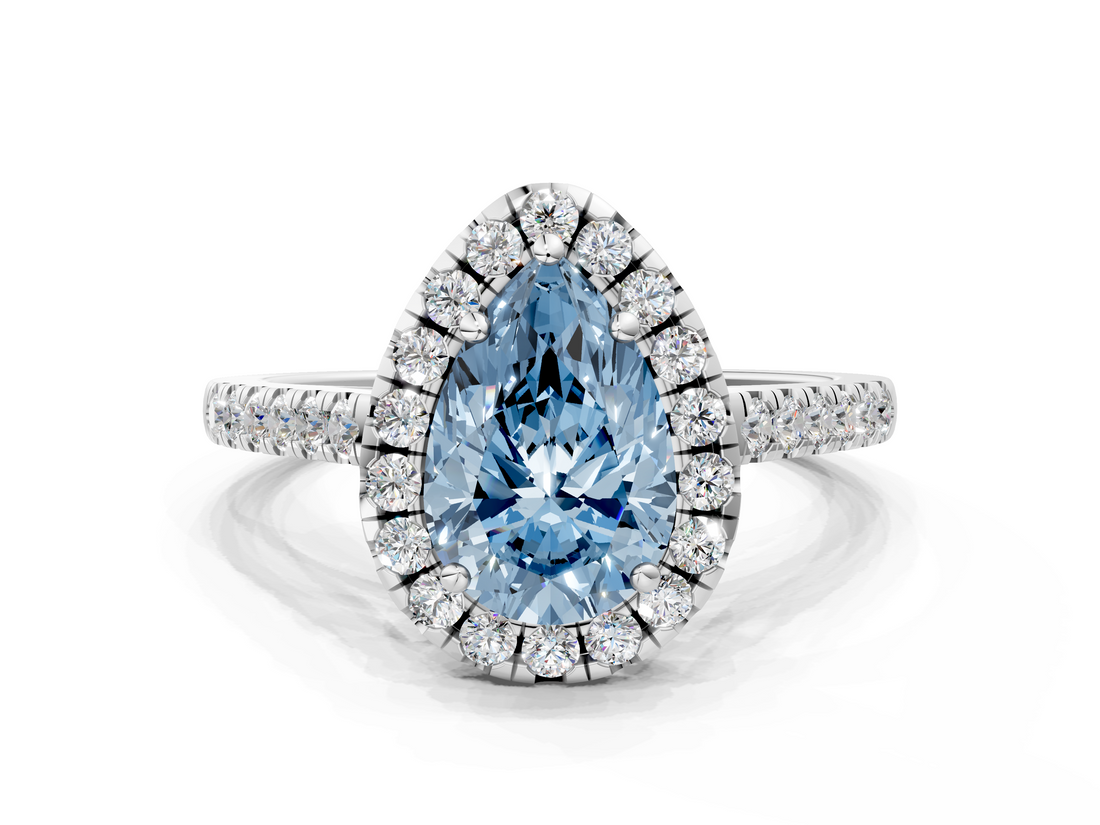 White gold Fancy Blue Pear  Halo Pavé Diamond Engagement Ring with Four-Prong Setting_3