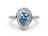 White gold Fancy Blue Pear  Halo Pave Band Solitaire Ring with Prong Setting_67