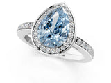 White gold Fancy Blue Pear  Halo Pave Band Solitaire Ring with Prong Setting_67