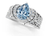 White gold Fancy Blue Pear  Halo Pave Diamond Engagement Ring with Milgrain Detailing_49