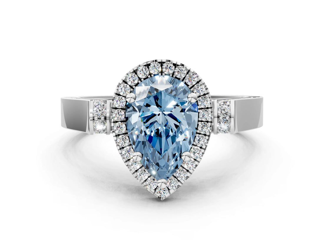 White gold Fancy Blue Pear  Halo Pave Split Shank Prong Setting Ring_25