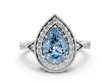 White gold Fancy Blue Pear  Halo Round Diamond Milgrain Pave Engagement Ring_3