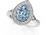 White gold Fancy Blue Pear  Halo Round Diamond Milgrain Pave Engagement Ring_4