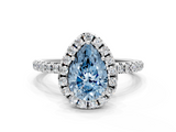 White gold Fancy Blue Pear  Halo Round Diamond Pavé Band Four-Prong Ring_3
