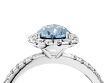 White gold Fancy Blue Pear  Halo Round Diamond Pavé Band Four-Prong Ring_7