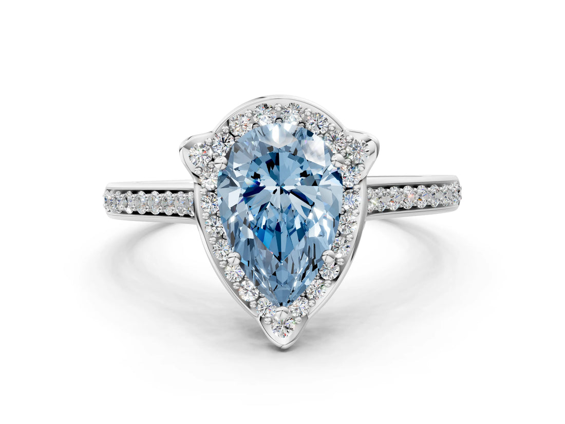 White gold Fancy Blue Pear  Halo Round Diamond Pave Band with Four-Prong Setting_50