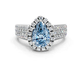 White gold Fancy Blue Pear  Halo Round Diamond Pave Band with Prong Setting 1