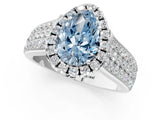 White gold Fancy Blue Pear  Halo Round Diamond Pave Band with Prong Setting 2