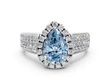 White gold Fancy Blue Pear  Halo Round Diamond Pave Band with Prong Setting_24