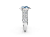 White gold Fancy Blue Pear  Halo Round Diamond Pave Band with Prong Setting_26