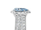 White gold Fancy Blue Pear  Halo Round Diamond Pave Band with Prong Setting_29