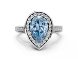 White gold Fancy Blue Pear  Halo Solitaire Diamond Ring with Pave Band and Bezel Setting_49