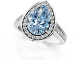 White gold Fancy Blue Pear  Halo Solitaire Diamond Ring with Pave Band and Bezel Setting_50