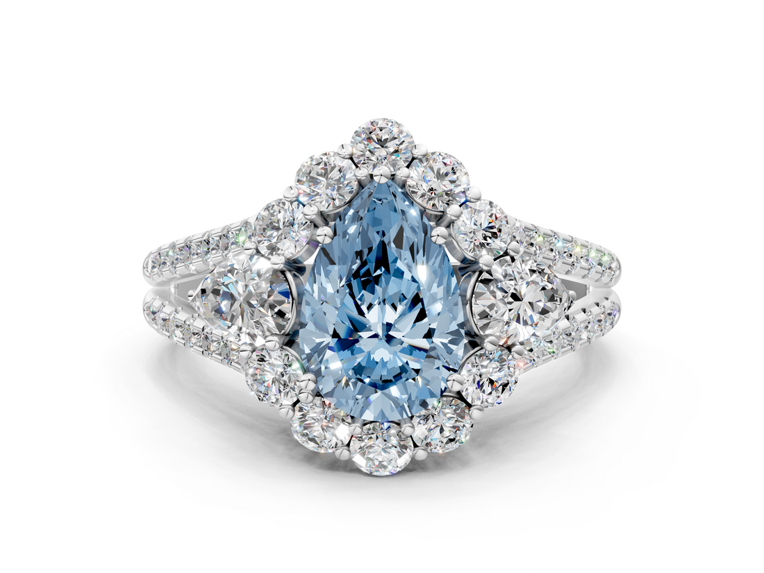 White gold Fancy Blue Pear  Halo Split Shank Diamond Engagement Ring with Prong Setting_20