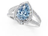 White gold Fancy Blue Pear  Halo Split Shank Diamond Ring with Four-Prong Setting_33