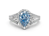White gold Fancy Blue Pear  Halo Split Shank Pave Diamond Ring with Four-Prong Setting_49