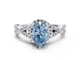 White gold Fancy Blue Pear  Halo Twist Band Solitaire Prong Setting Ring_82