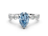White gold Fancy Blue Pear  Milgrain Bezel Diamond Engagement Ring with Solitaire Prong Setting_150