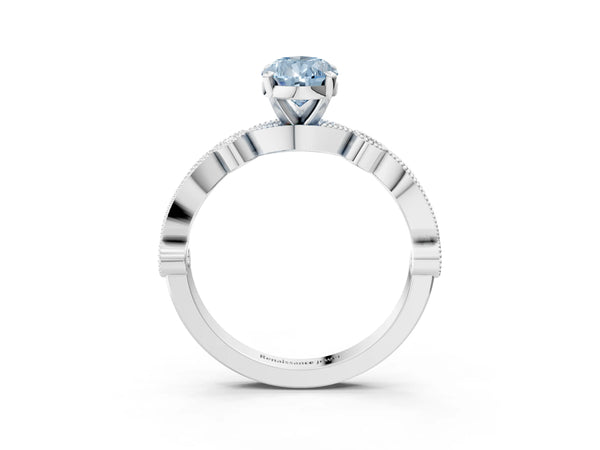 White gold Fancy Blue Pear  Milgrain Bezel Diamond Engagement Ring with Solitaire Prong Setting