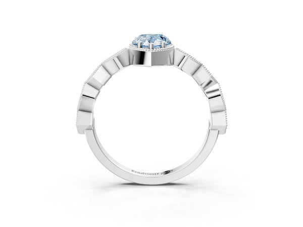 White gold Fancy Blue Pear  Milgrain Marquise Diamond Twist Band Ring