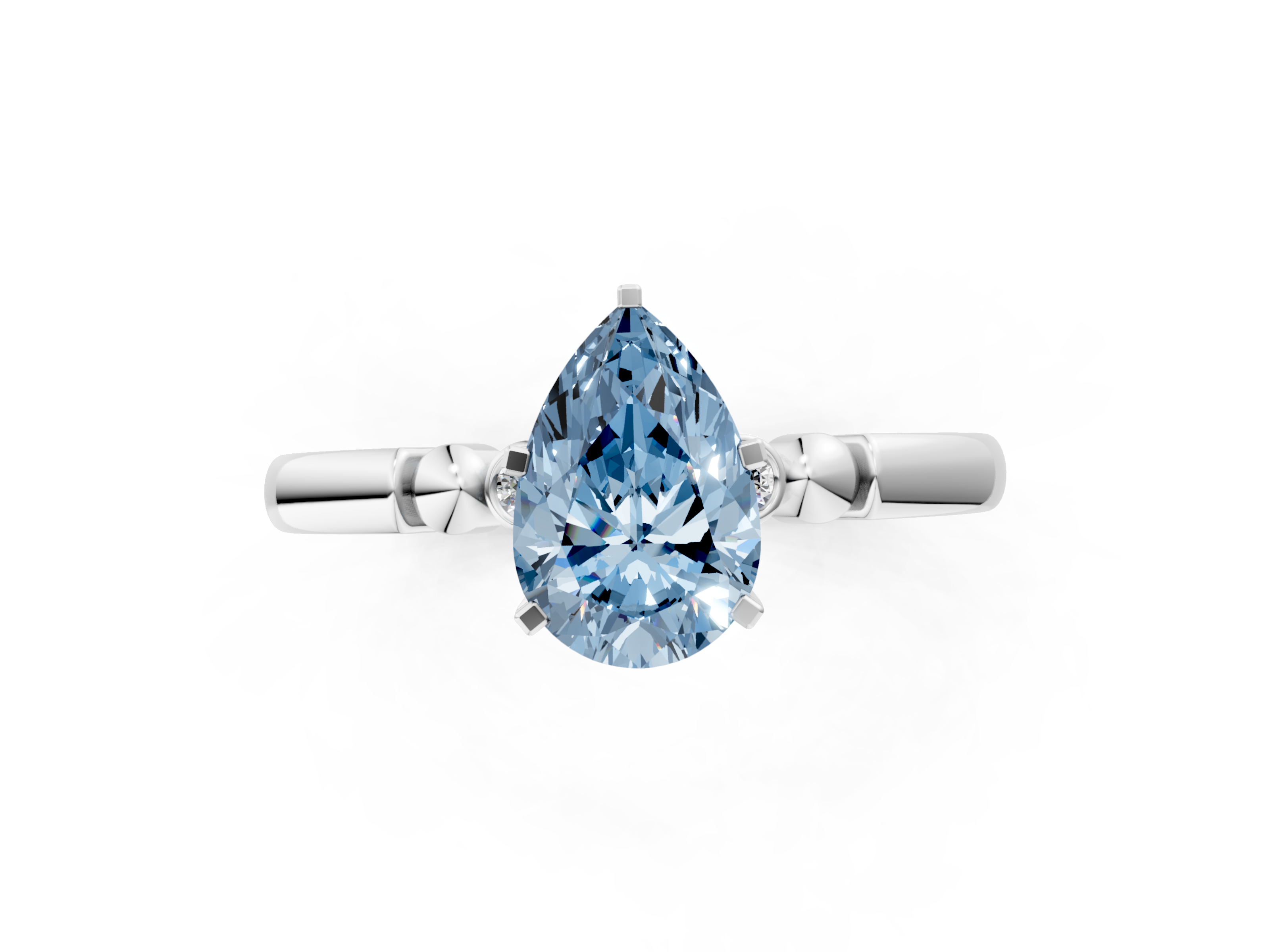 White gold Fancy Blue Pear  Solitaire Beaded Band with Four-Prong Setting_24