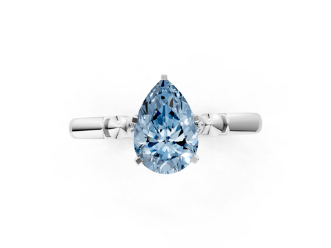 White gold Fancy Blue Pear  Solitaire Beaded Band with Four-Prong Setting_24