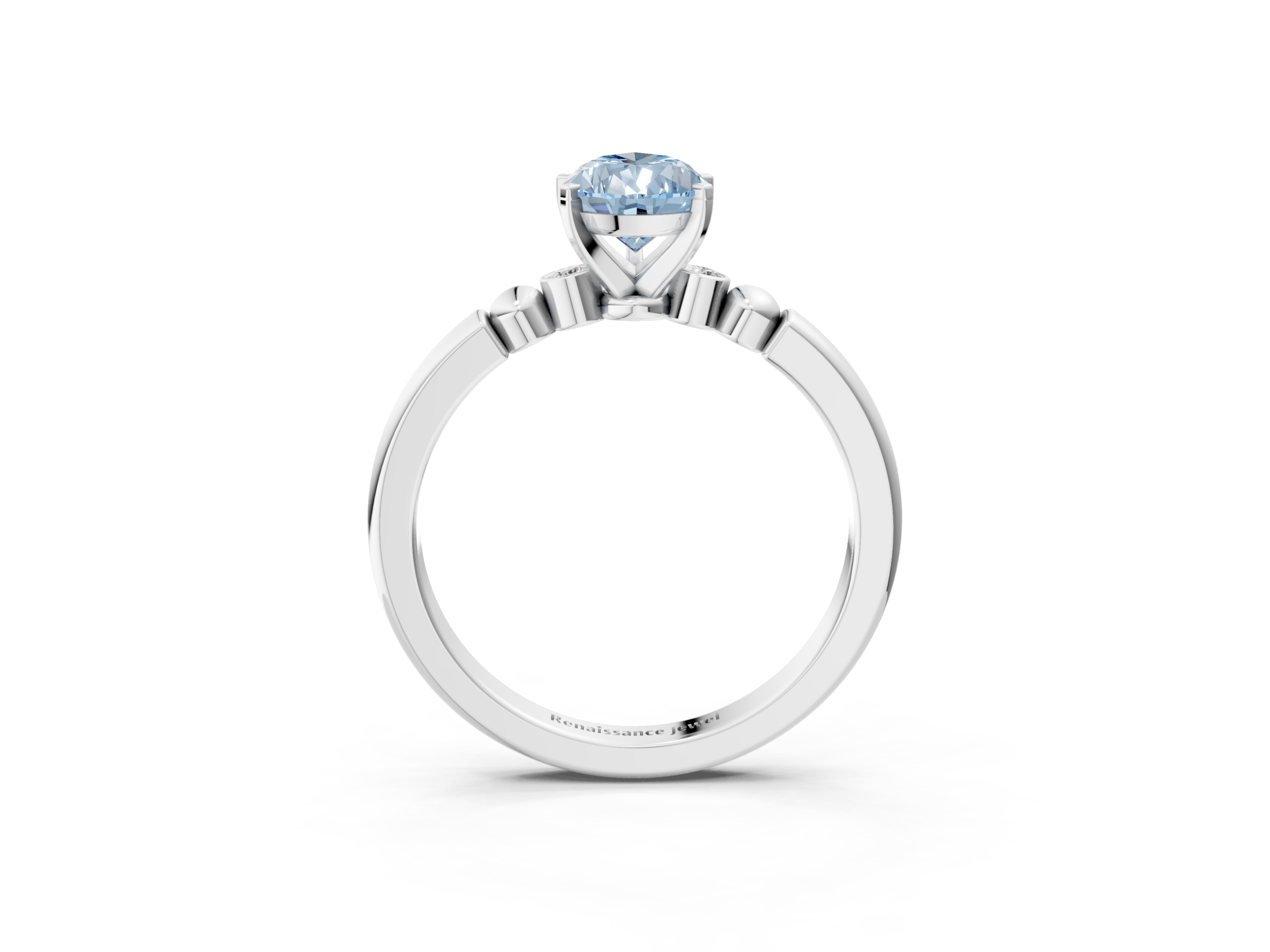 White gold Fancy Blue Pear  Solitaire Beaded Band with Four-Prong Setting_27