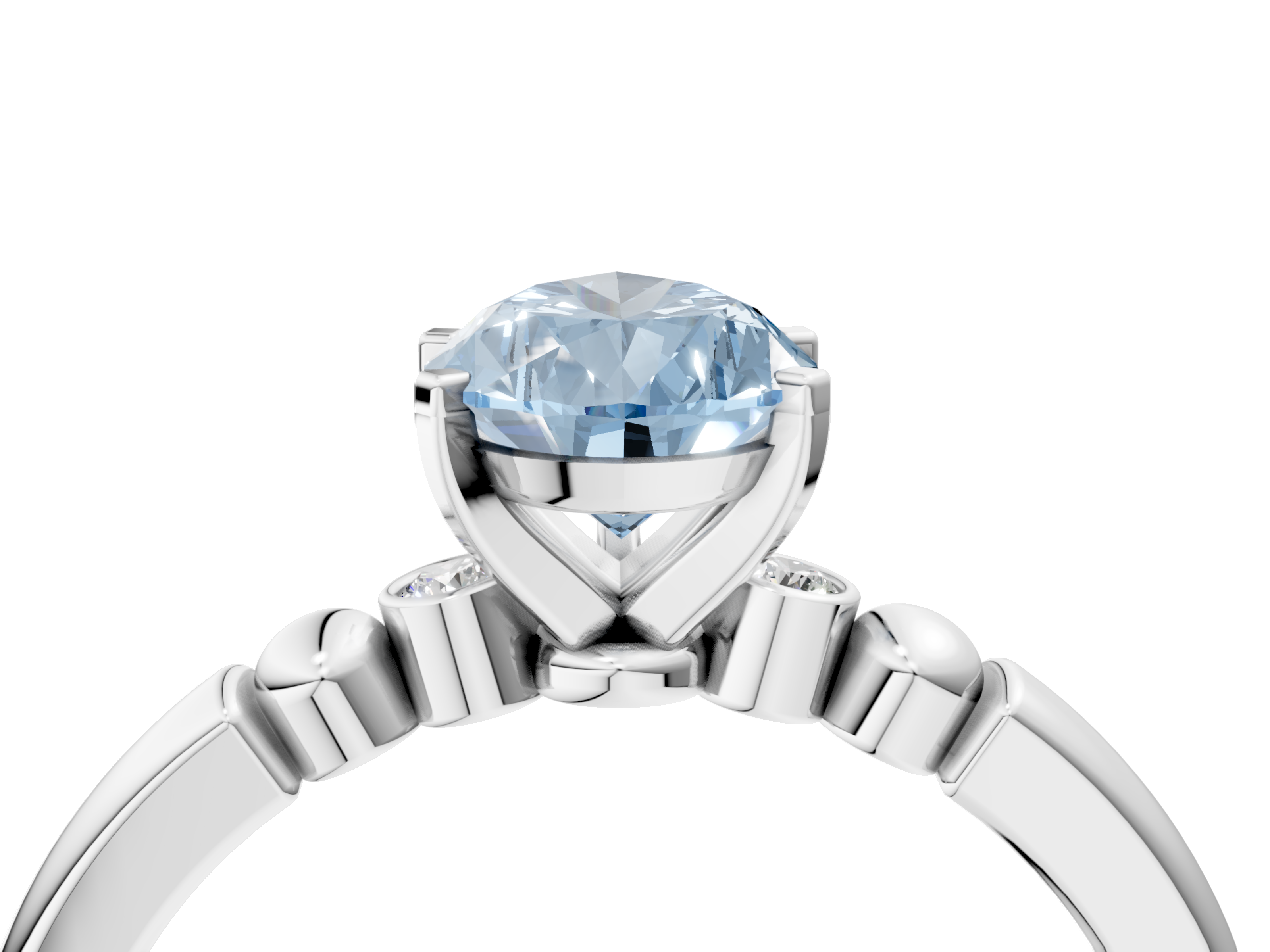 White gold Fancy Blue Pear  Solitaire Beaded Band with Four-Prong Setting_28