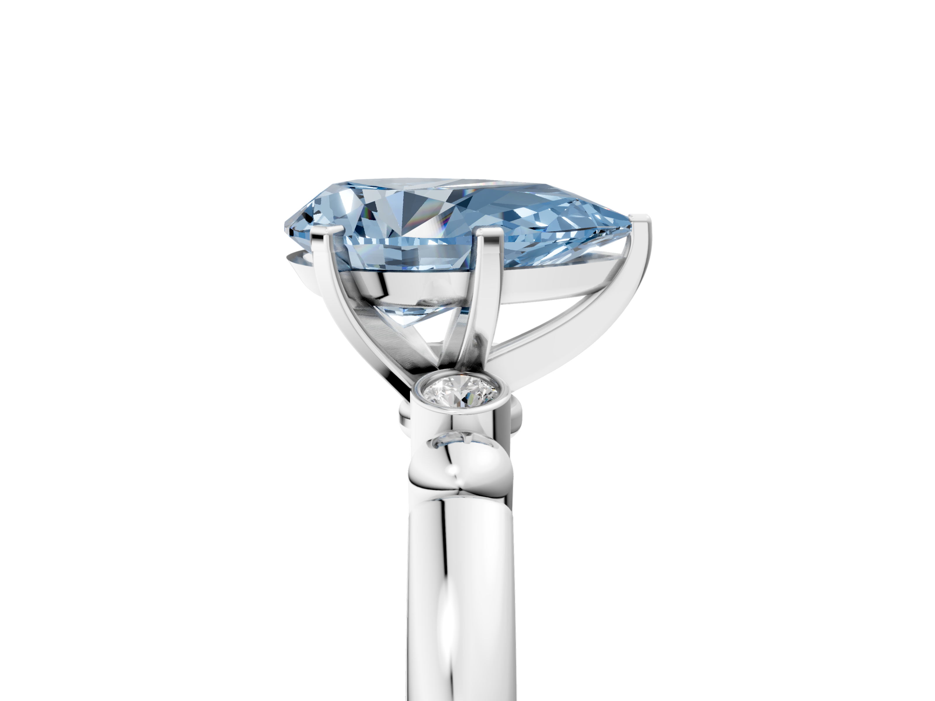 White gold Fancy Blue Pear  Solitaire Beaded Band with Four-Prong Setting_29