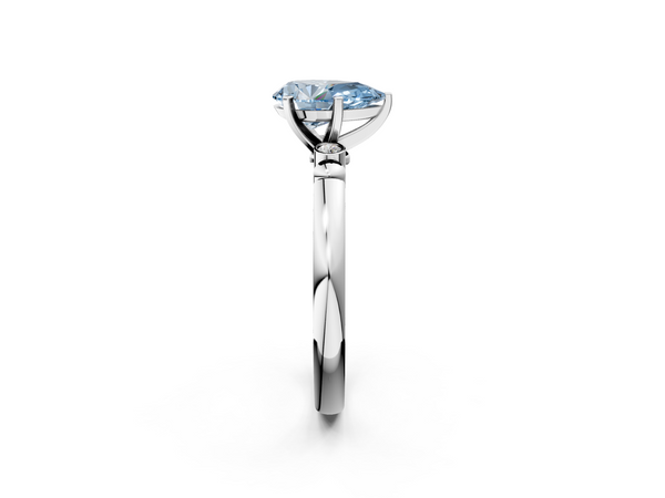White gold Fancy Blue Pear  Solitaire Beaded Band with Four-Prong Setting