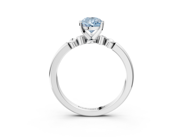 White gold Fancy Blue Pear  Solitaire Beaded Band with Four-Prong Setting