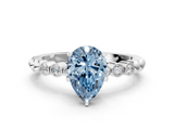 White gold Fancy Blue Pear  Solitaire Bezel Accent Diamond Engagement Ring with Beaded Band and Four-Prong Setting_55