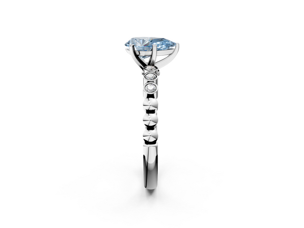 Platinum Fancy Blue Pear  Solitaire Bezel Accent Diamond Engagement Ring with Beaded Band and Four-Prong Setting