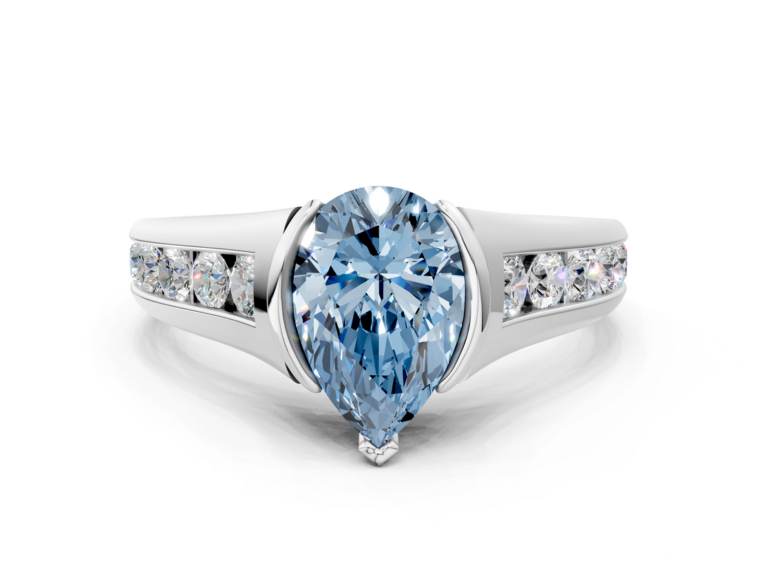 White gold Fancy Blue Pear  Solitaire Bezel-Set Diamond Ring with Channel-Set Band_37