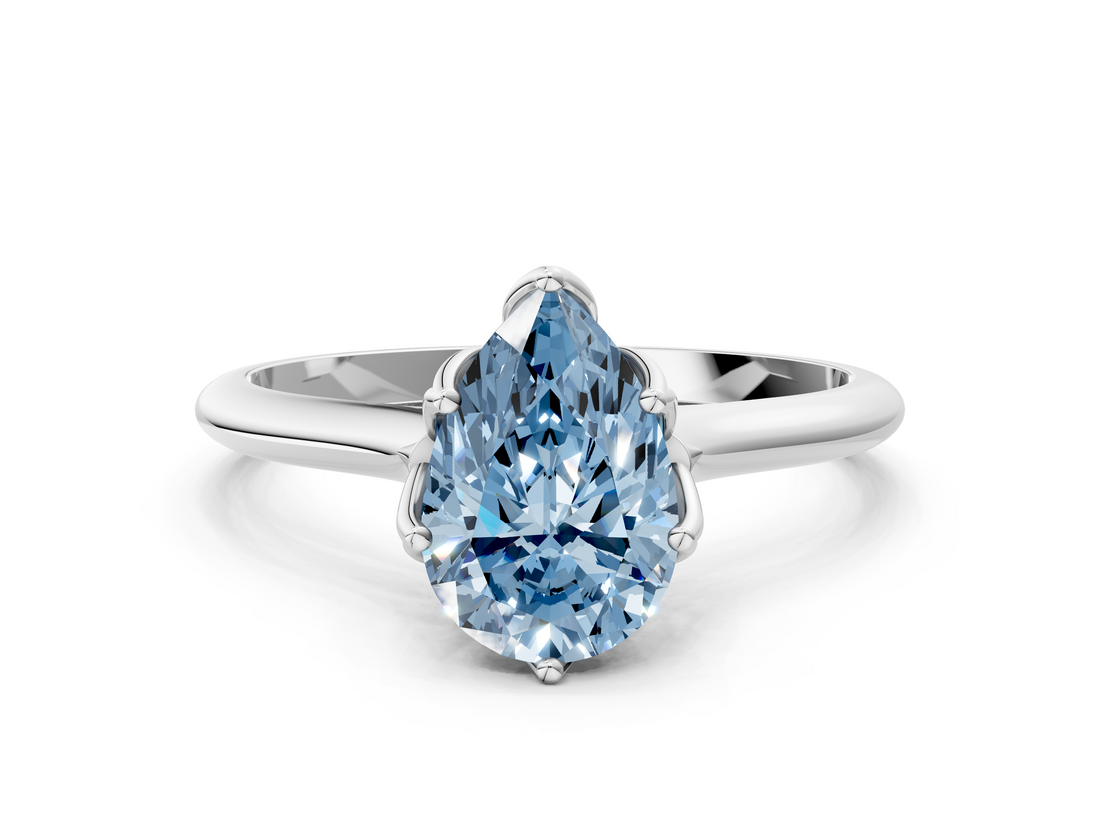 White gold Fancy Blue Pear  Solitaire Cathedral Diamond Ring with Six-Prong Setting_17